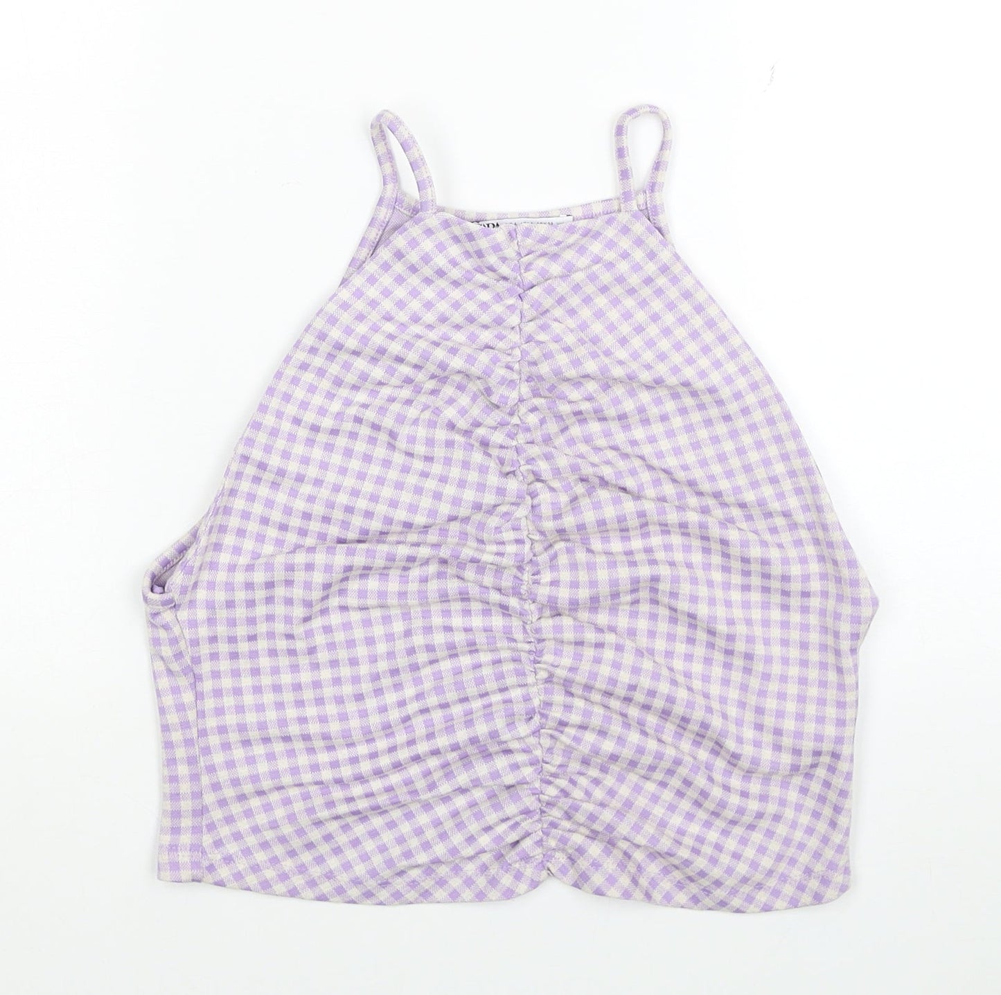 Zara Womens Purple Check Cotton Camisole Tank Size L Halter - Cropped
