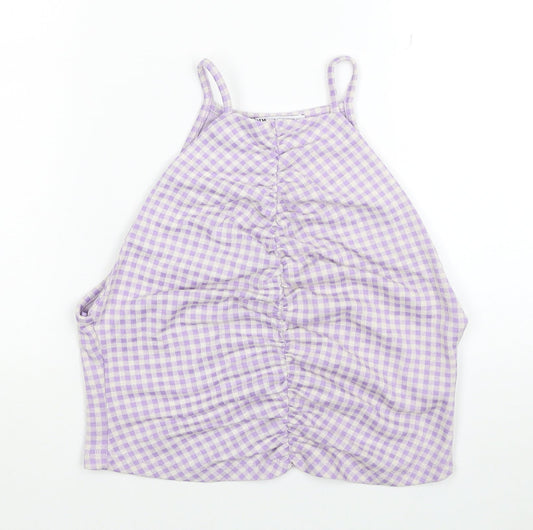 Zara Womens Purple Check Cotton Camisole Tank Size L Halter - Cropped