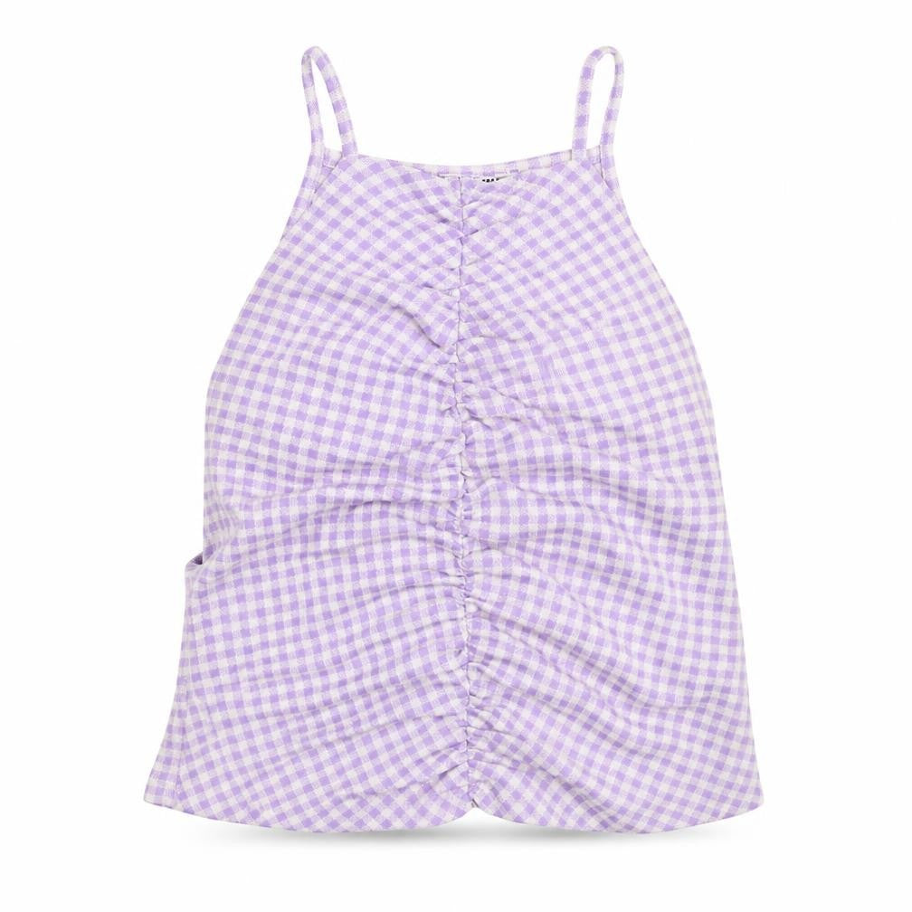 Zara Womens Purple Check Cotton Camisole Tank Size L Halter - Cropped