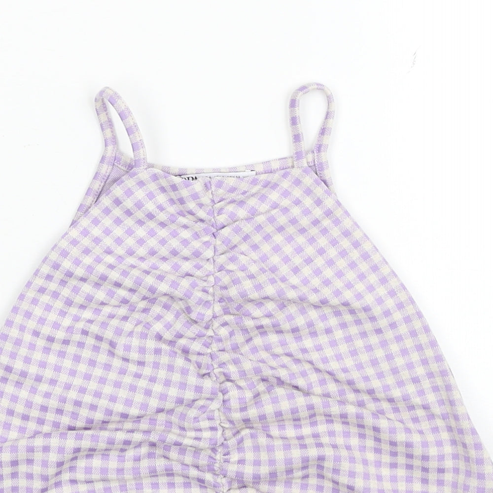Zara Womens Purple Check Cotton Camisole Tank Size L Halter - Cropped