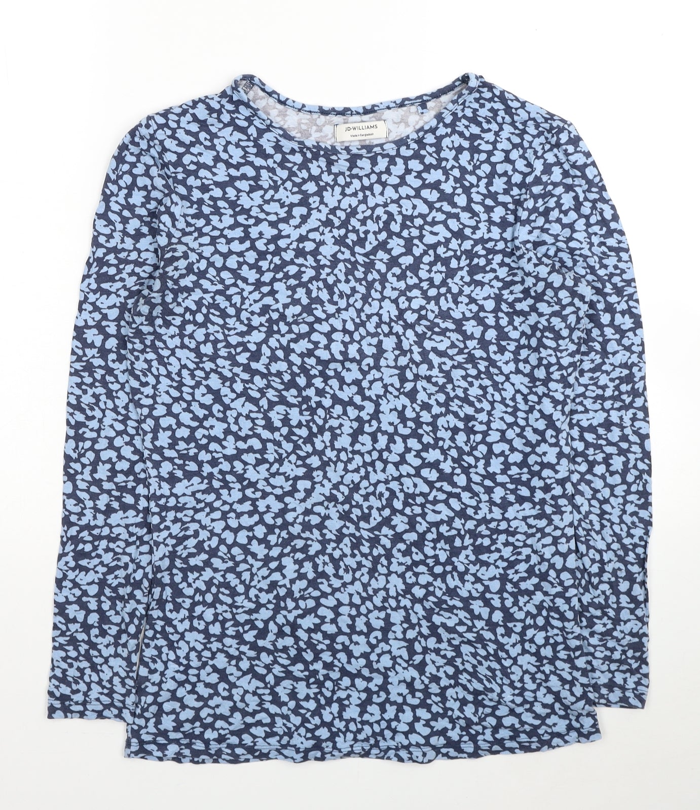 JD Williams Womens Blue Geometric Viscose Basic T-Shirt Size 10 Round Neck