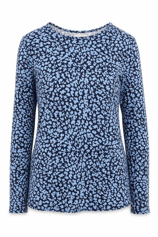 JD Williams Womens Blue Geometric Viscose Basic T-Shirt Size 10 Round Neck