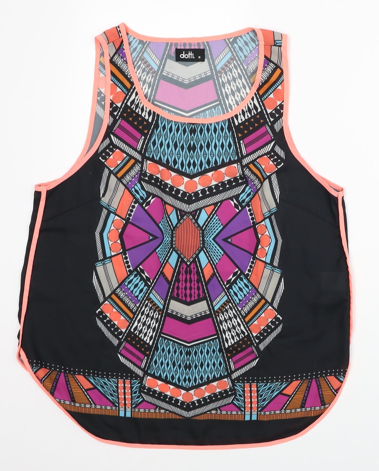 Dotti Womens Multicoloured Geometric Polyester Basic Tank Size 10 Scoop Neck