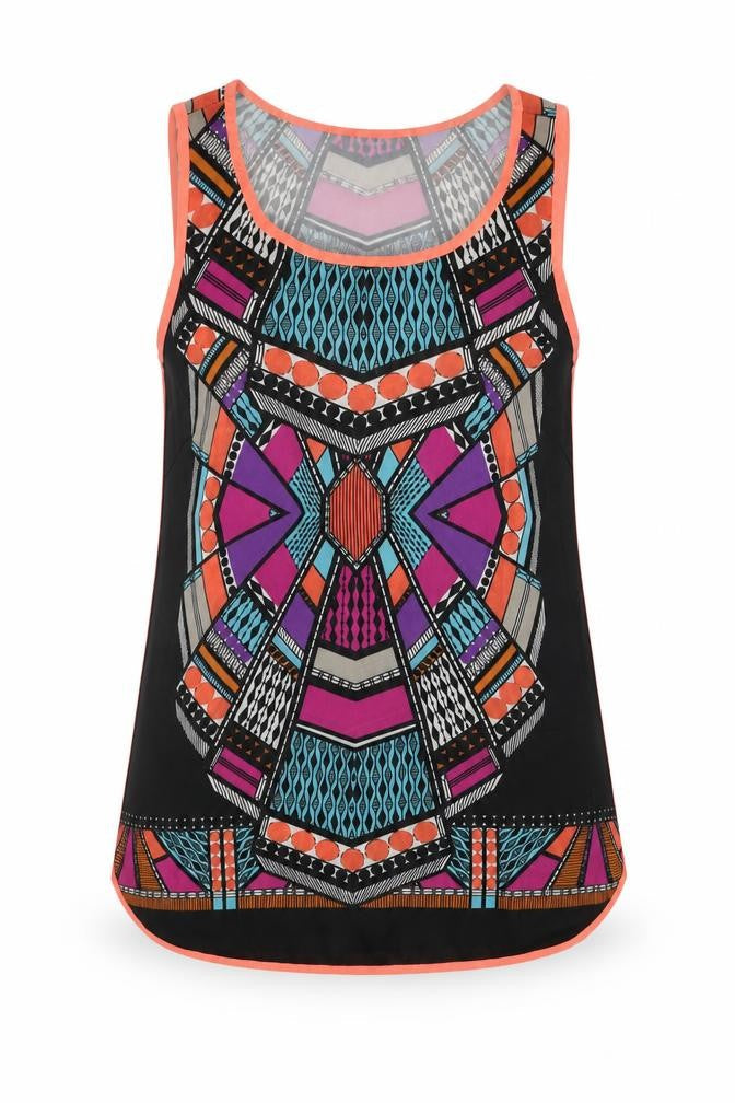 Dotti Womens Multicoloured Geometric Polyester Basic Tank Size 10 Scoop Neck