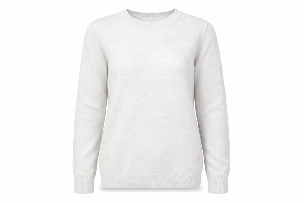 Marks & Spencer Womens Grey Round Neck Geometric Acrylic Pullover Jumper Size 14