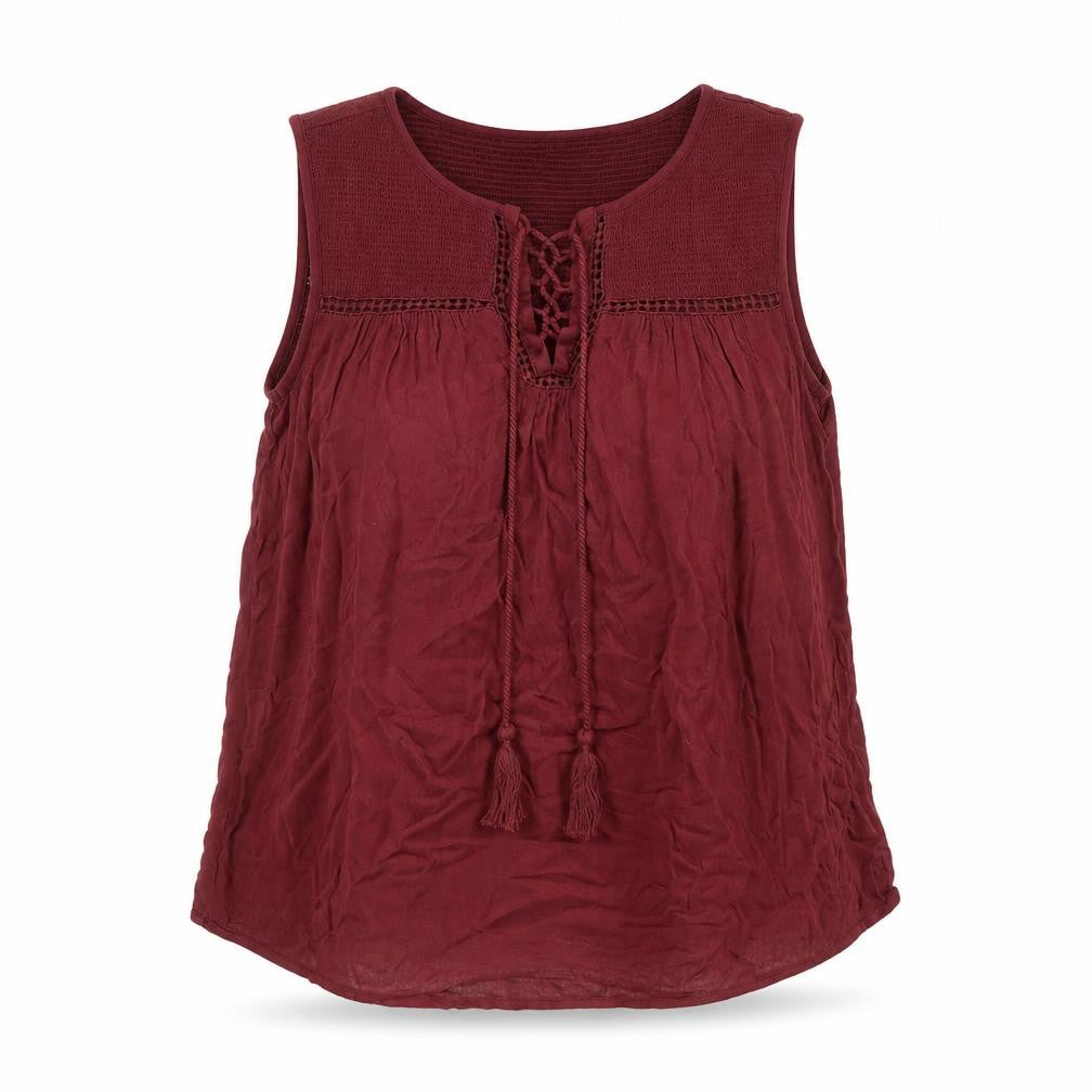 New Look Womens Red Viscose Basic Blouse Size 10 V-Neck - Lace-up