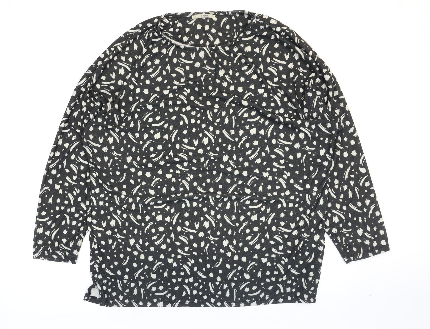 George Womens Black Geometric Polyester Basic T-Shirt Size M Round Neck