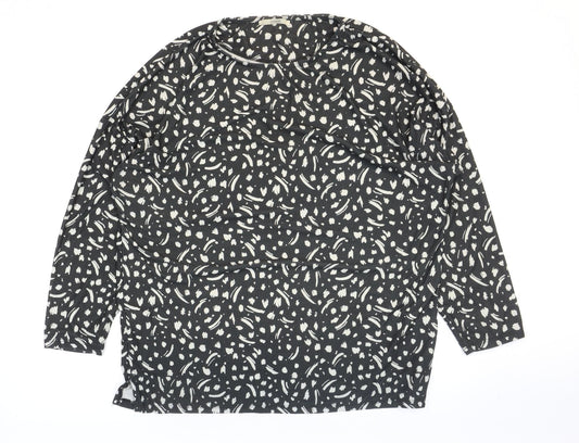 George Womens Black Geometric Polyester Basic T-Shirt Size M Round Neck