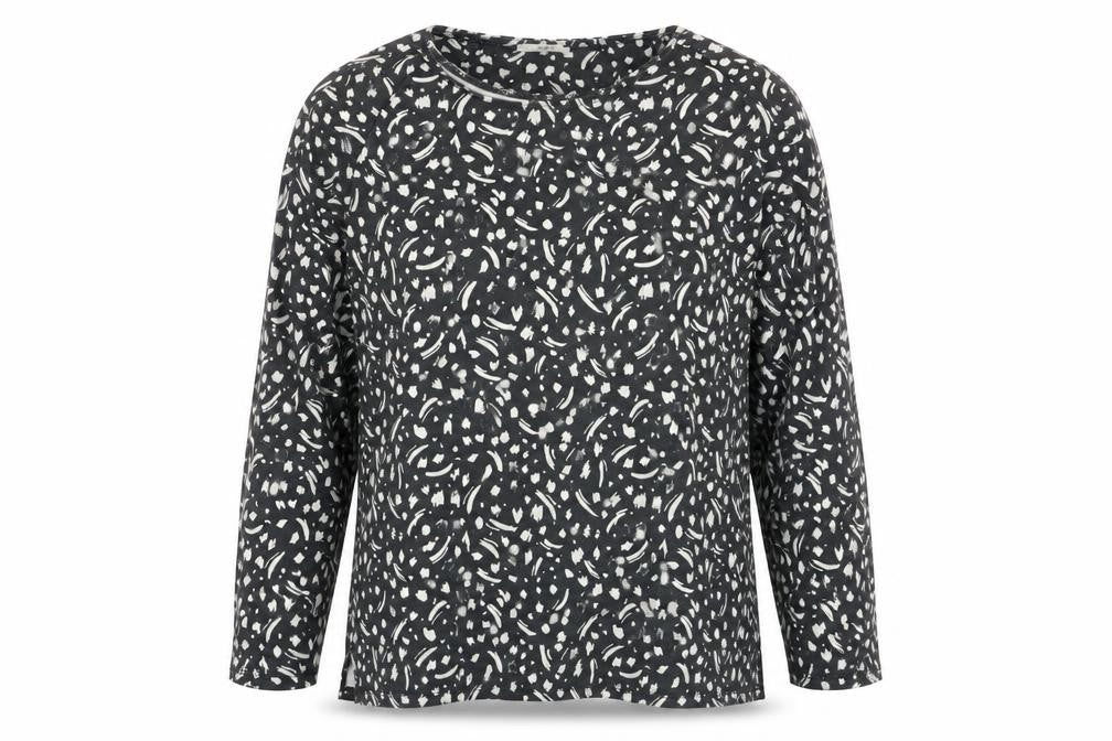 George Womens Black Geometric Polyester Basic T-Shirt Size M Round Neck