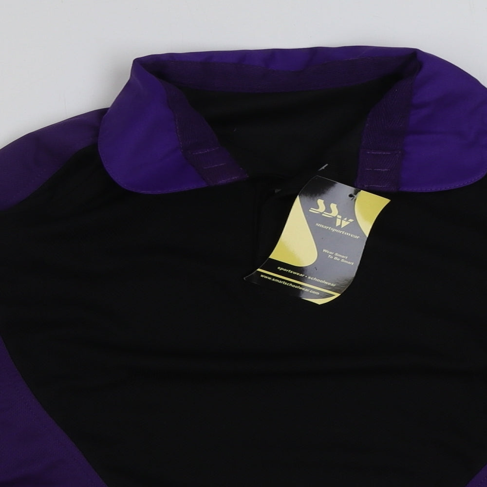 smartsportswear Girls Black Colourblock Polyester Basic T-Shirt Size L Collared Pullover