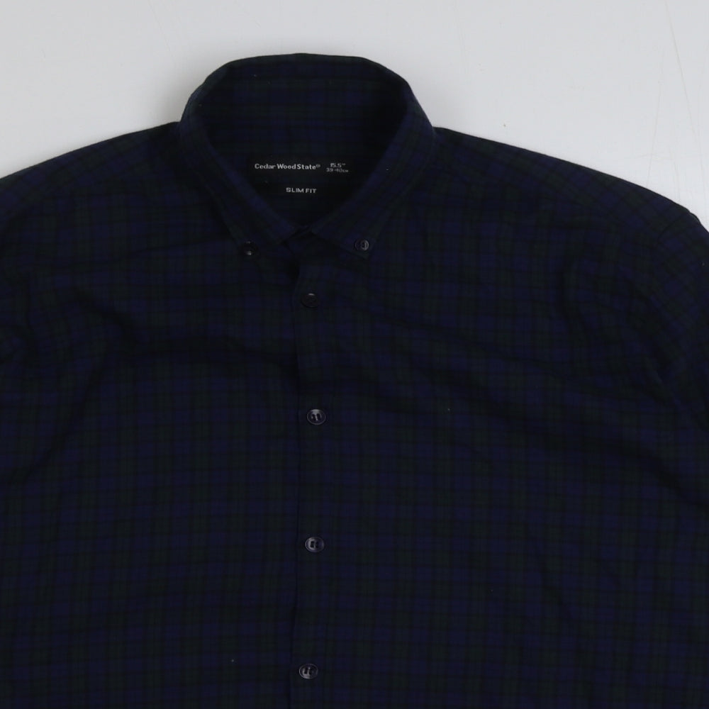 Cedar Wood State Mens Green Check Cotton Button-Up Size 15.5 Collared Button