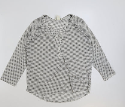 H&M Womens White Geometric Polyester Basic Blouse Size S Collared