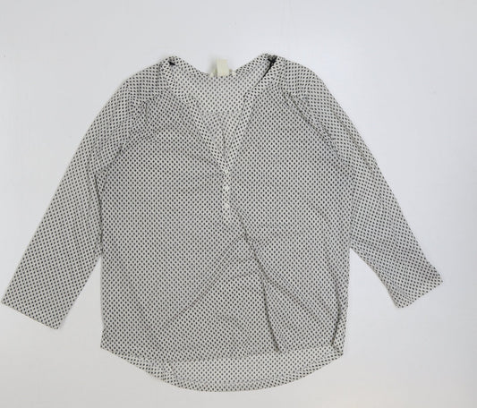 H&M Womens White Geometric Polyester Basic Blouse Size S Collared
