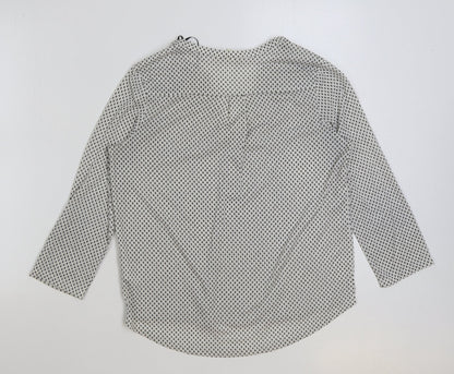 H&M Womens White Geometric Polyester Basic Blouse Size S Collared