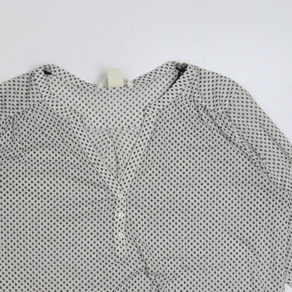 H&M Womens White Geometric Polyester Basic Blouse Size S Collared