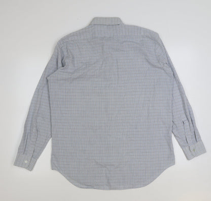 Marks & Spencer Mens Blue Polyester Button-Up Size 16 Collared Button