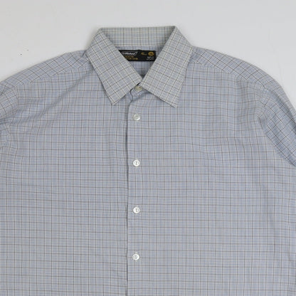 Marks & Spencer Mens Blue Polyester Button-Up Size 16 Collared Button