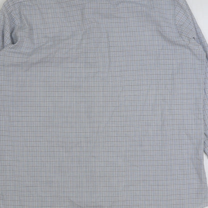 Marks & Spencer Mens Blue Polyester Button-Up Size 16 Collared Button