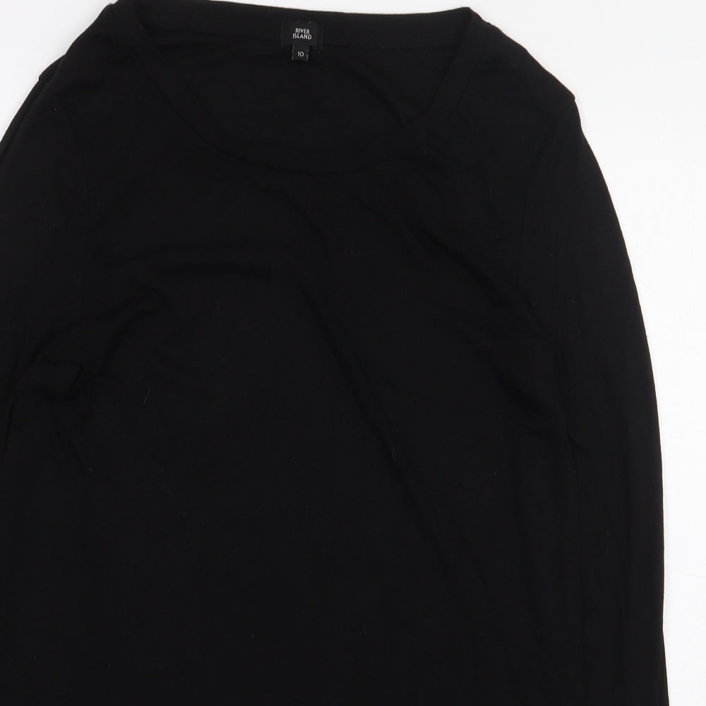 River Island Womens Black Viscose Basic T-Shirt Size 10 Boat Neck