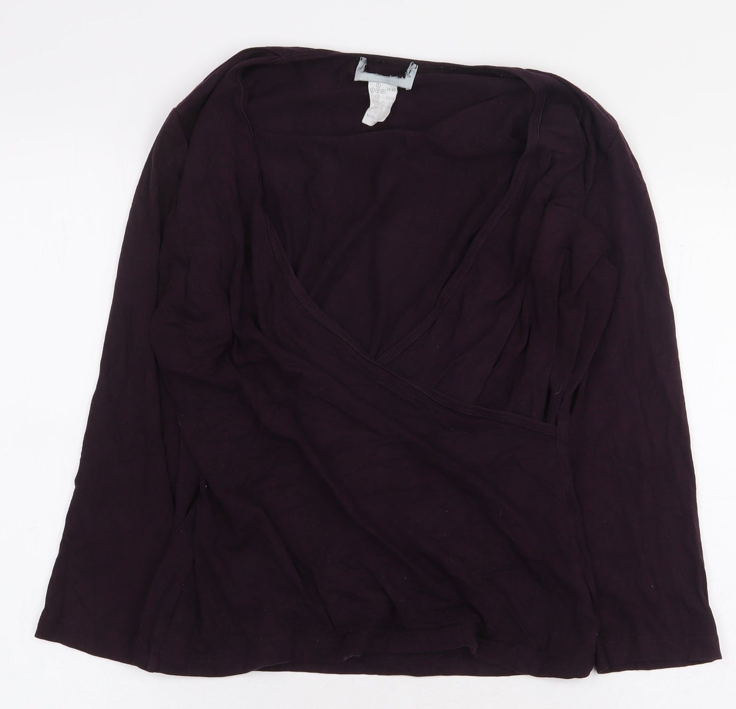 Preworn Womens Purple Viscose Basic T-Shirt Size 10 V-Neck - Size 10-12. Wrap/cross-over front