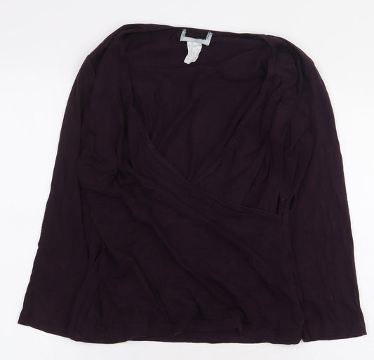 Preworn Womens Purple Viscose Basic T-Shirt Size 10 V-Neck - Size 10-12. Wrap/cross-over front