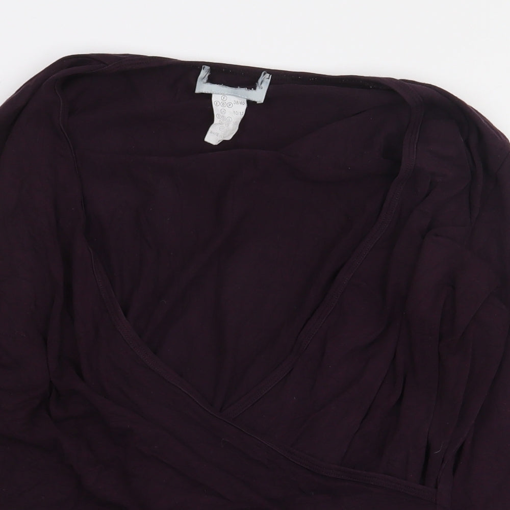 Preworn Womens Purple Viscose Basic T-Shirt Size 10 V-Neck - Size 10-12. Wrap/cross-over front