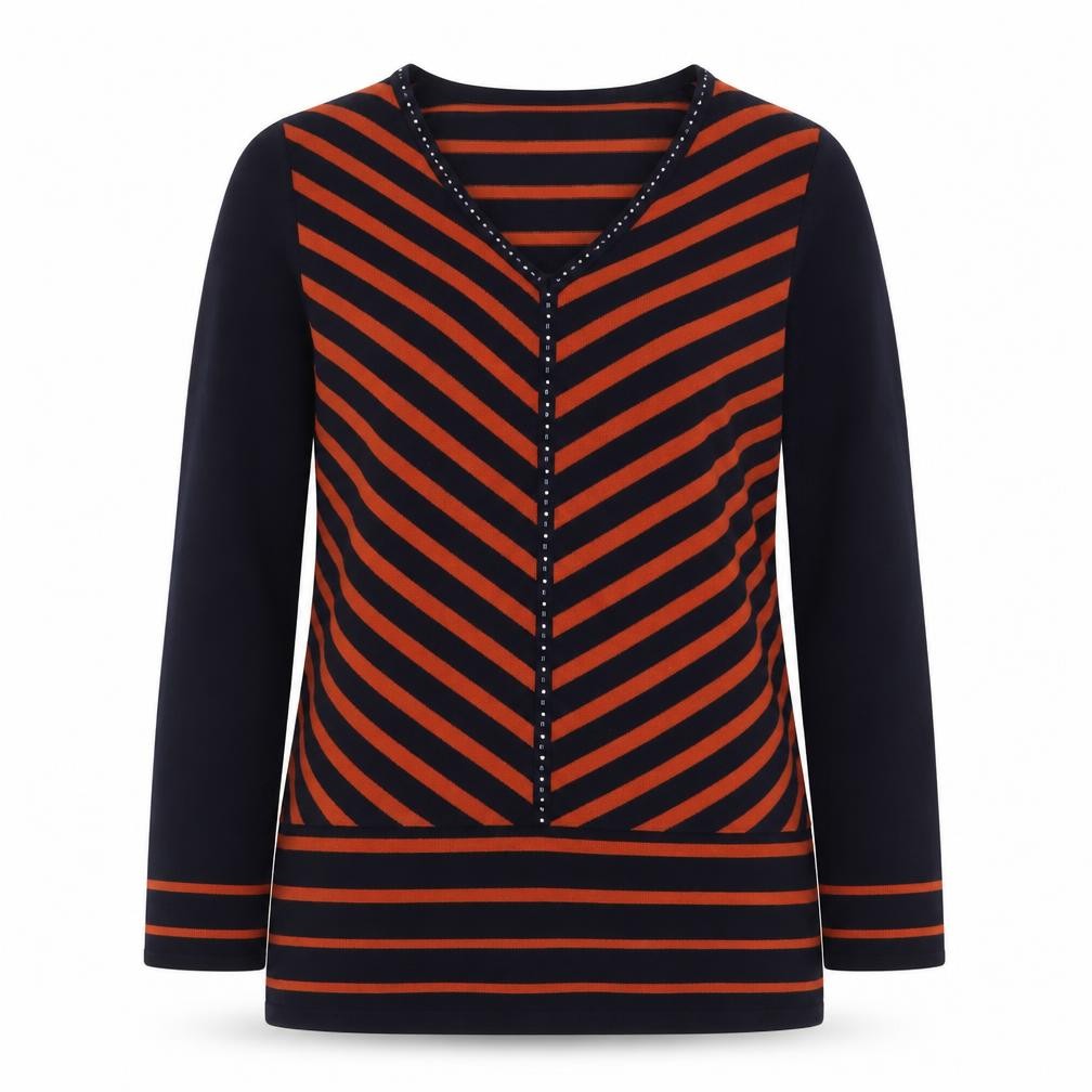 Julipa Womens Blue Striped Viscose Pullover Sweatshirt Size 12 Pullover - V-Neck