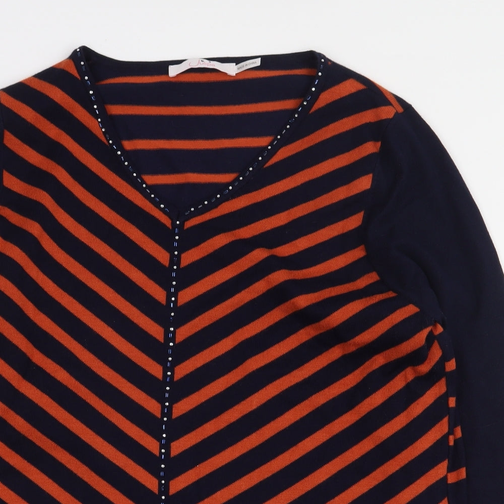 Julipa Womens Blue Striped Viscose Pullover Sweatshirt Size 12 Pullover - V-Neck