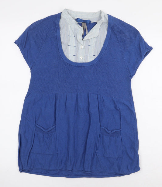 NEXT Womens Blue Cotton Basic Blouse Size 12 V-Neck