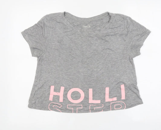 Hollister Womens Grey Polyester Basic T-Shirt Size S Round Neck