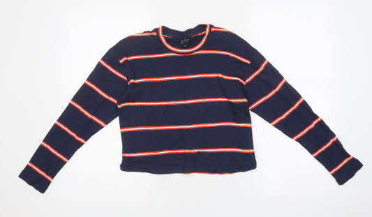 Topshop Womens Multicoloured Striped Polyester Cropped T-Shirt Size 6 Round Neck