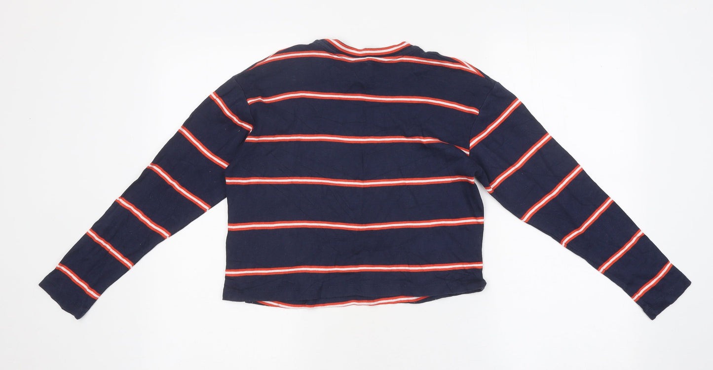 Topshop Womens Multicoloured Striped Polyester Cropped T-Shirt Size 6 Round Neck