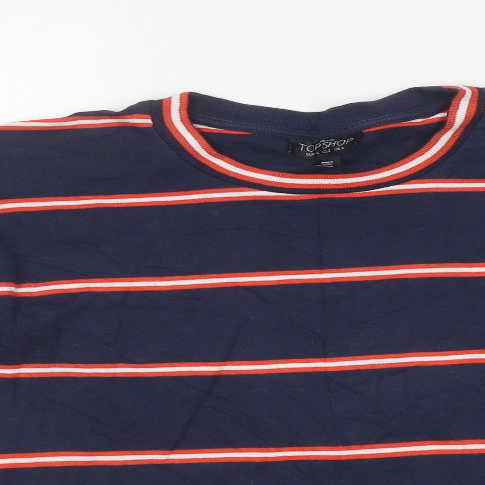 Topshop Womens Multicoloured Striped Polyester Cropped T-Shirt Size 6 Round Neck