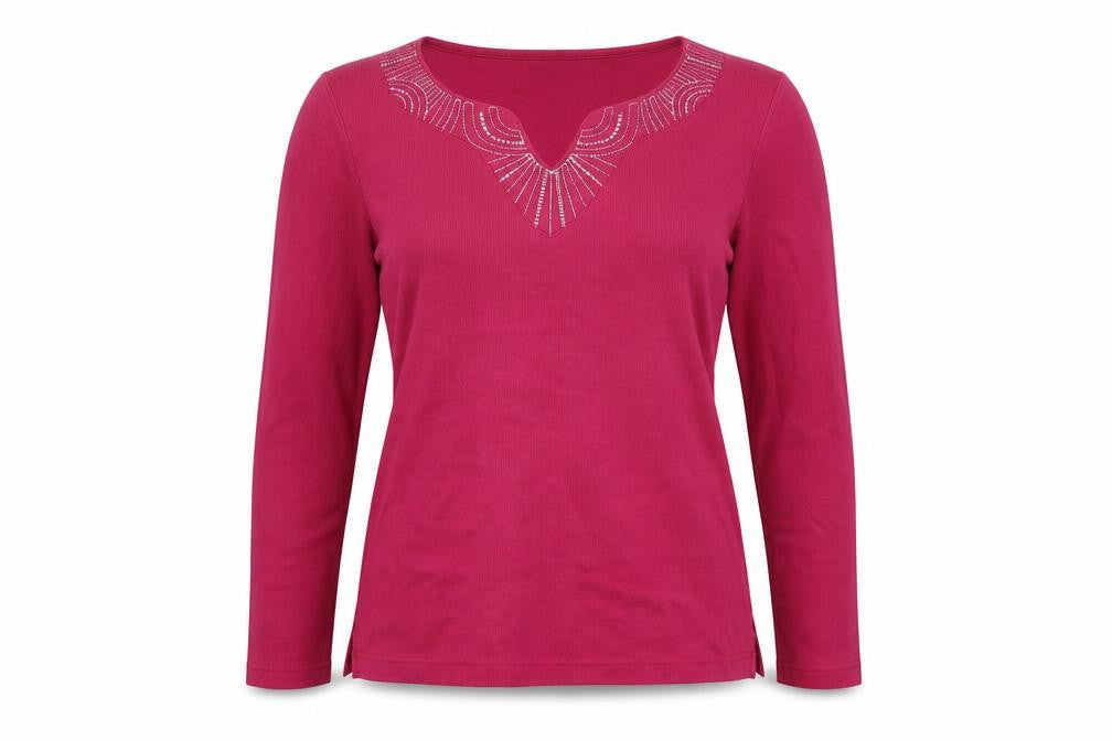 BM Womens Pink Polyester Basic T-Shirt Size S V-Neck