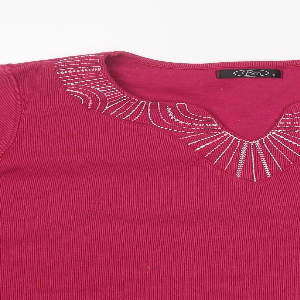 BM Womens Pink Polyester Basic T-Shirt Size S V-Neck