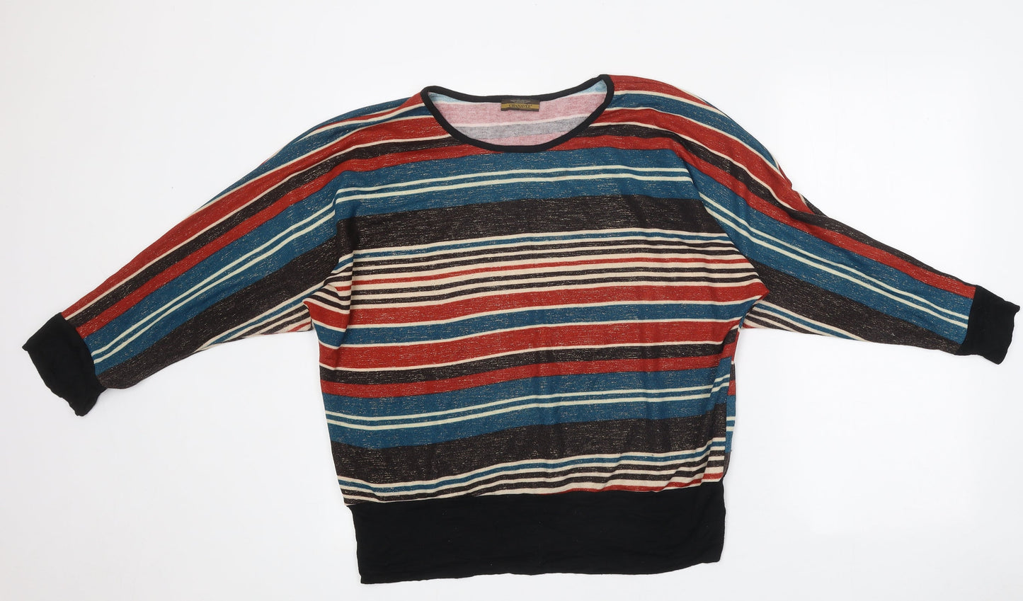 Chanavee Womens Multicoloured Striped Polyester Basic T-Shirt Size L Round Neck