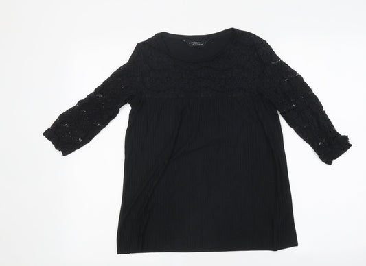 Dorohty Perkins Womens Black Polyester Basic T-Shirt Size 10 Round Neck