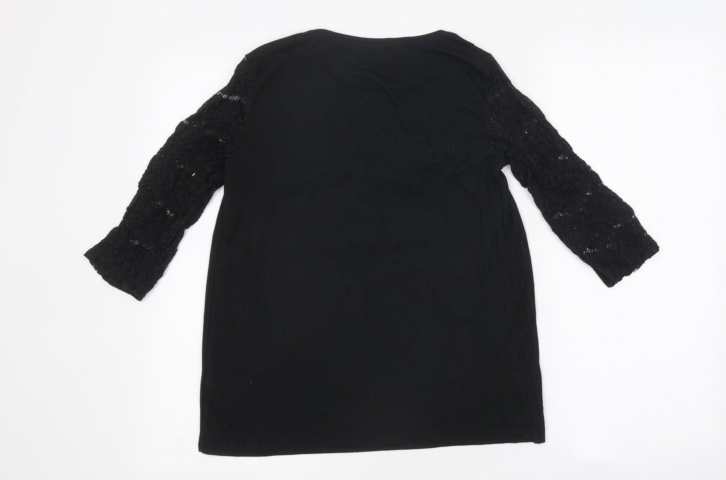 Dorohty Perkins Womens Black Polyester Basic T-Shirt Size 10 Round Neck