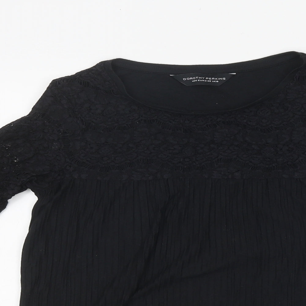Dorohty Perkins Womens Black Polyester Basic T-Shirt Size 10 Round Neck