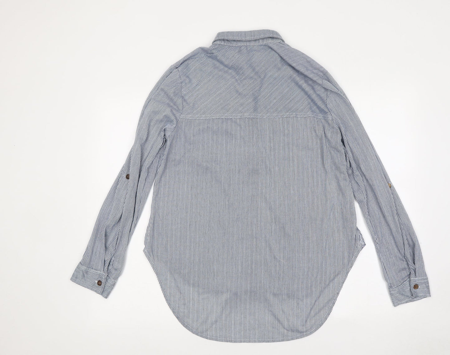 Passport Mens Blue Striped Polyester Button-Up Size L Collared Button