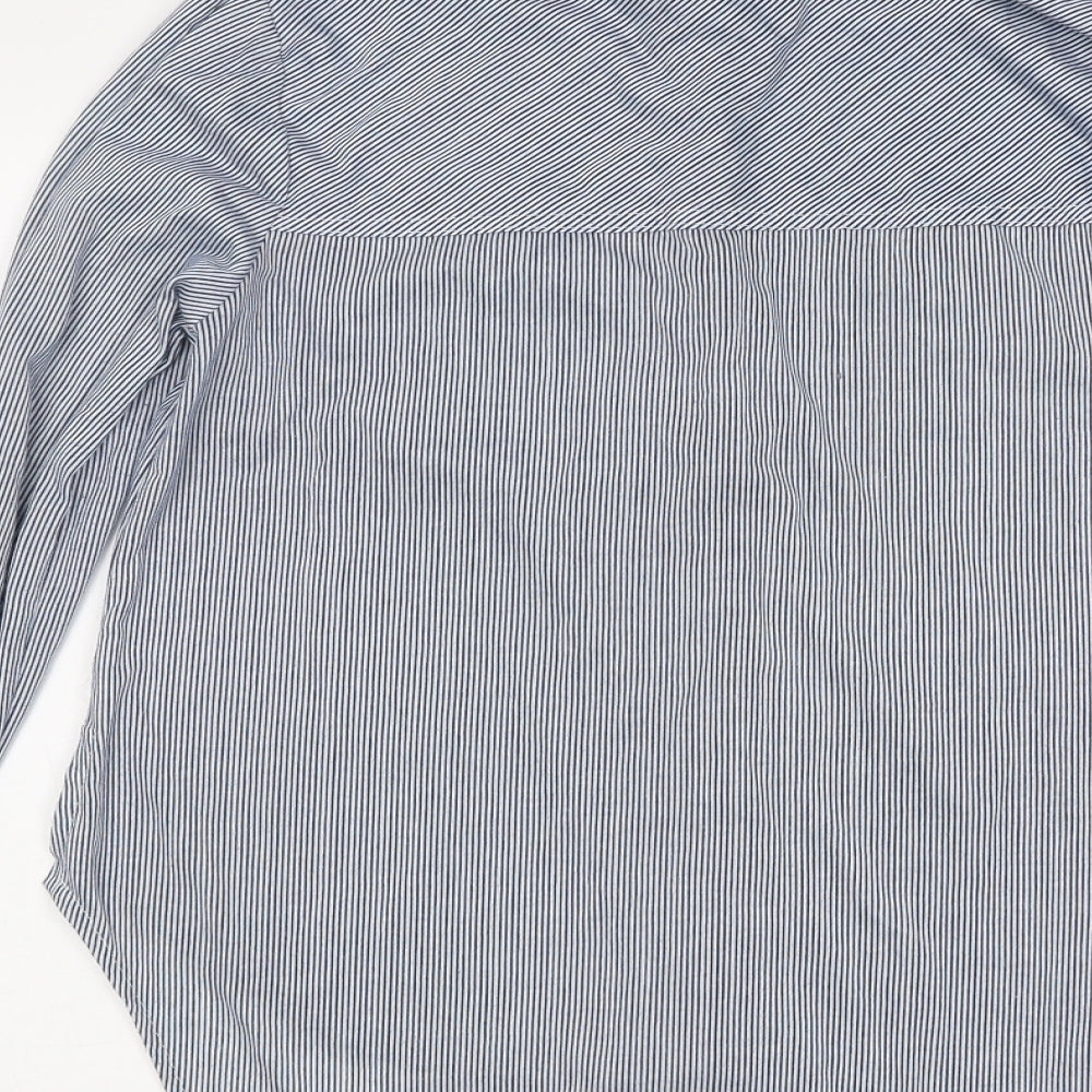 Passport Mens Blue Striped Polyester Button-Up Size L Collared Button