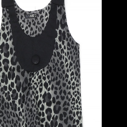 Quiz Womens Black Animal Print Polyester Bodycon Size 10 Round Neck Pullover