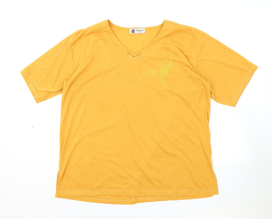 Fashion Womens Orange Polyester Basic T-Shirt Size XL V-Neck