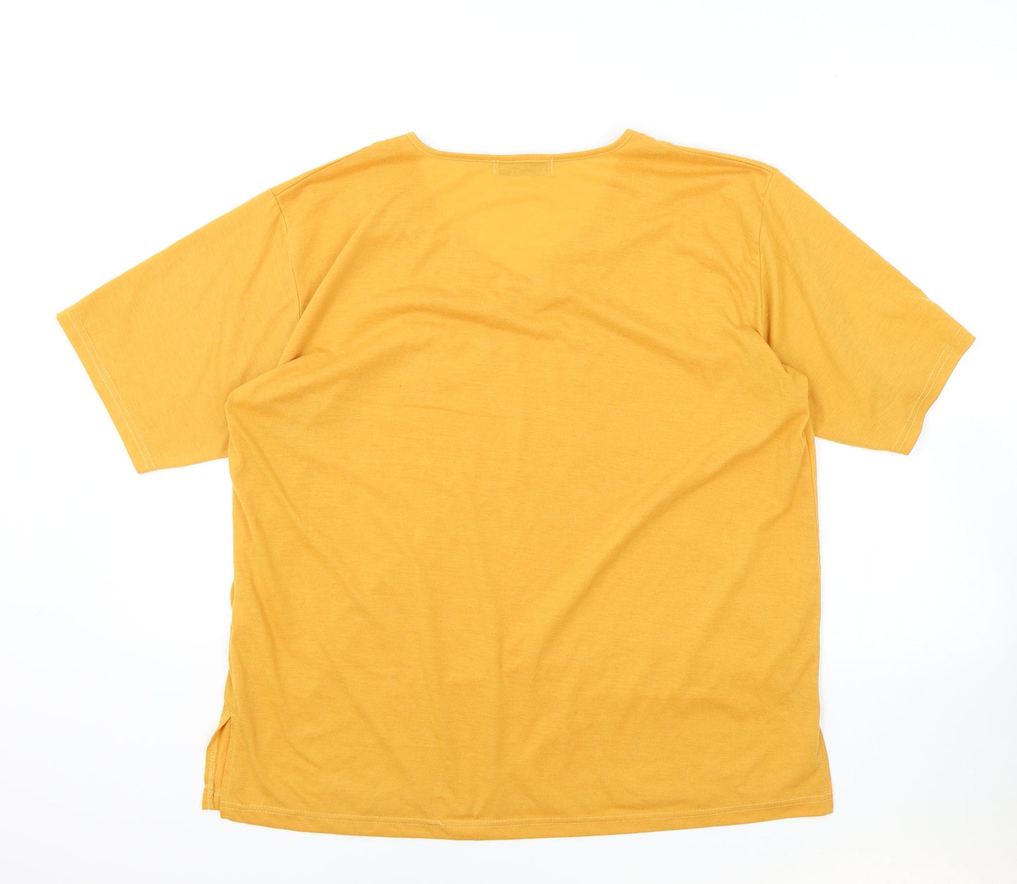 Fashion Womens Orange Polyester Basic T-Shirt Size XL V-Neck