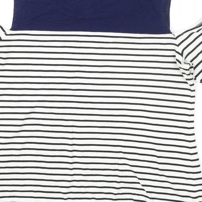 Dorothy Perkins Womens White Striped Viscose Basic T-Shirt Size 8 Mock Neck - Cold Shoulder