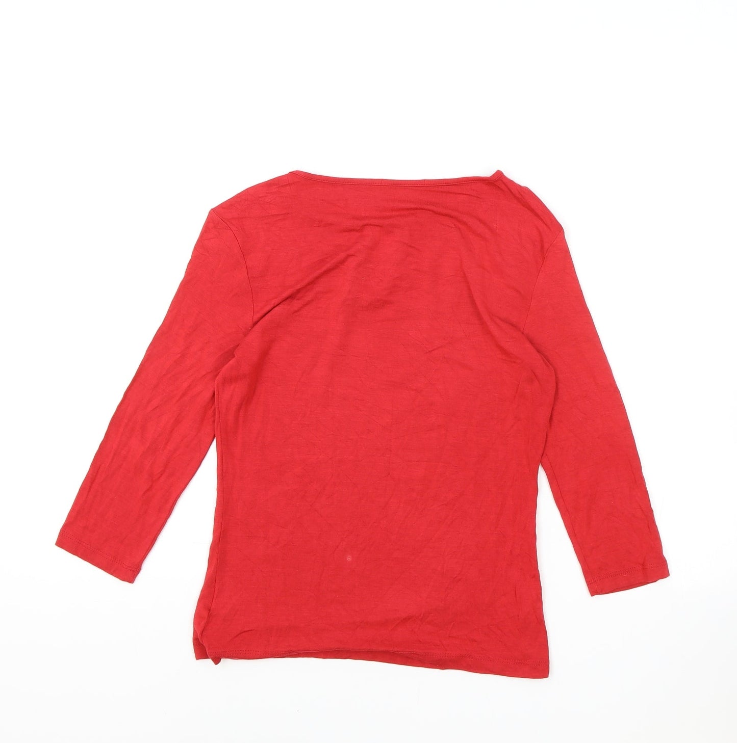 Preworn Womens Red Modal Basic T-Shirt Size S Round Neck - Keyhole
