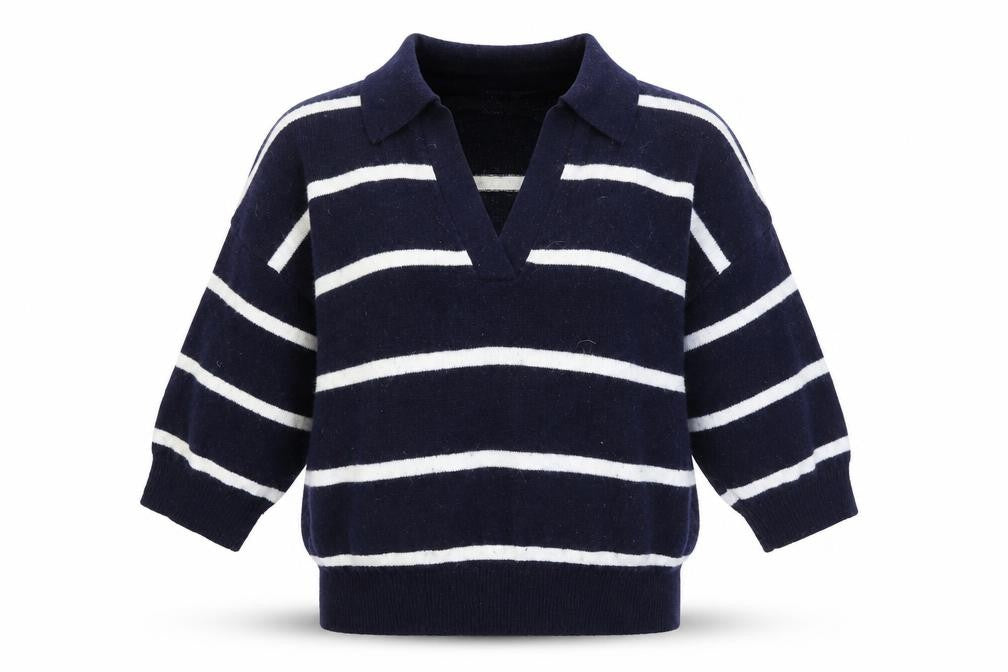 H&M Womens Blue Collared Striped Polyester Pullover Jumper Size S
