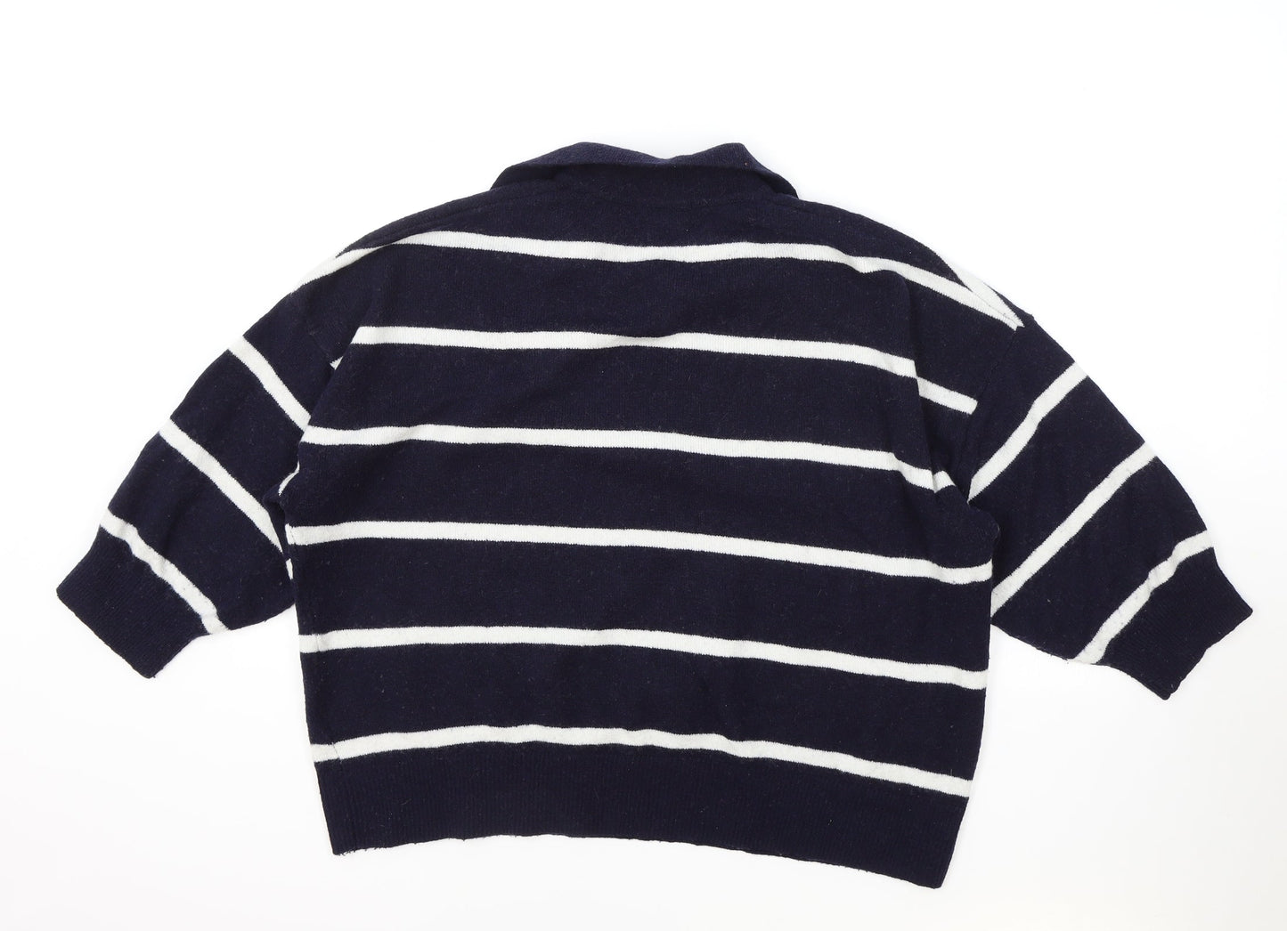 H&M Womens Blue Collared Striped Polyester Pullover Jumper Size S