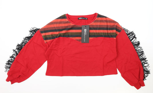OMD Womens Red Striped Polyester Pullover Sweatshirt Size 10 Pullover