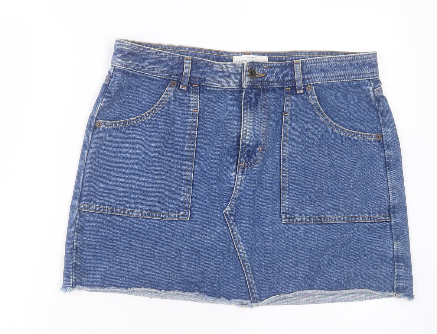 Jack Wills Womens Blue Cotton A-Line Skirt Size 12 Button